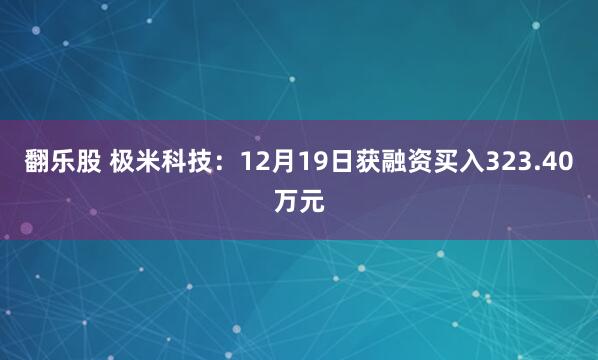 翻乐股 极米科技：12月19日获融资买入323.40万元