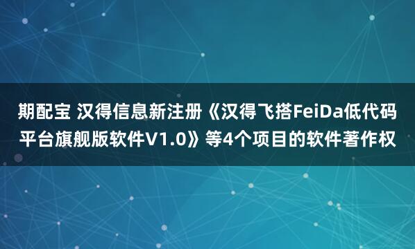 期配宝 汉得信息新注册《汉得飞搭FeiDa低代码平台旗舰版软件V1.0》等4个项目的软件著作权